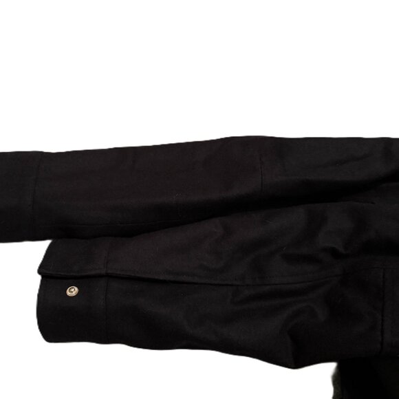 Theory Cashmere Wool Blend Large Black Hood Fur Zip Front Coat Jacket EUC - Picture 11 of 14